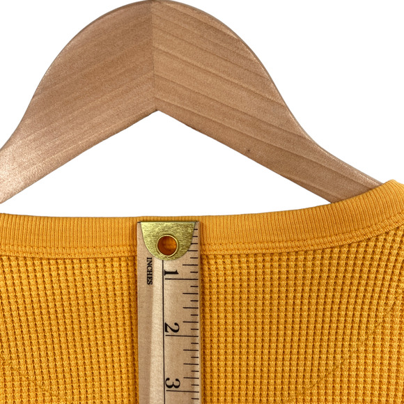 Gap Waffle Knit Thermal Mens Small Yellow Long Raglan Sleeve Crew Neck Pullover - Picture 11 of 12